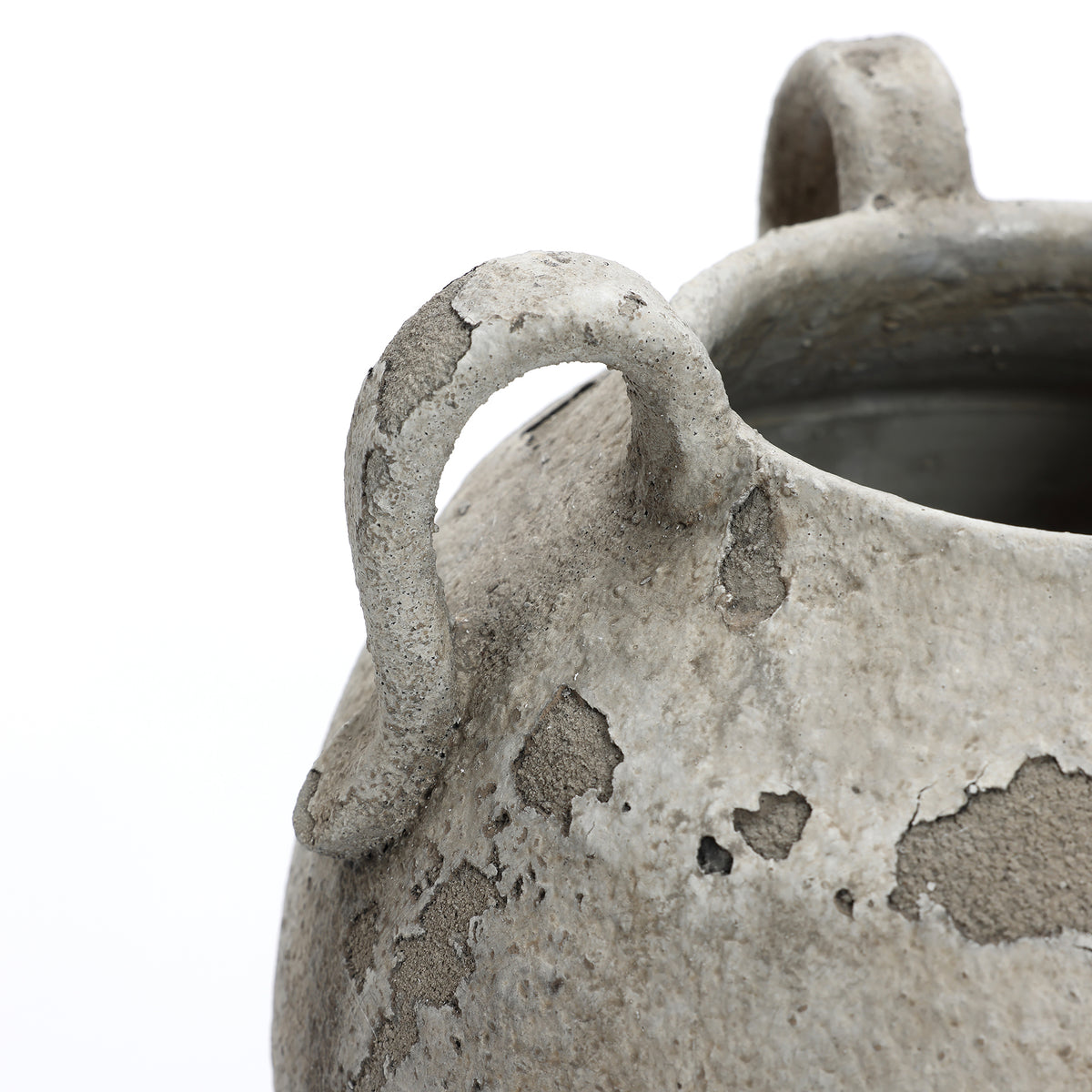 4-Handle Decorative Terracotta Urn, Marbled Gray-White, 11"