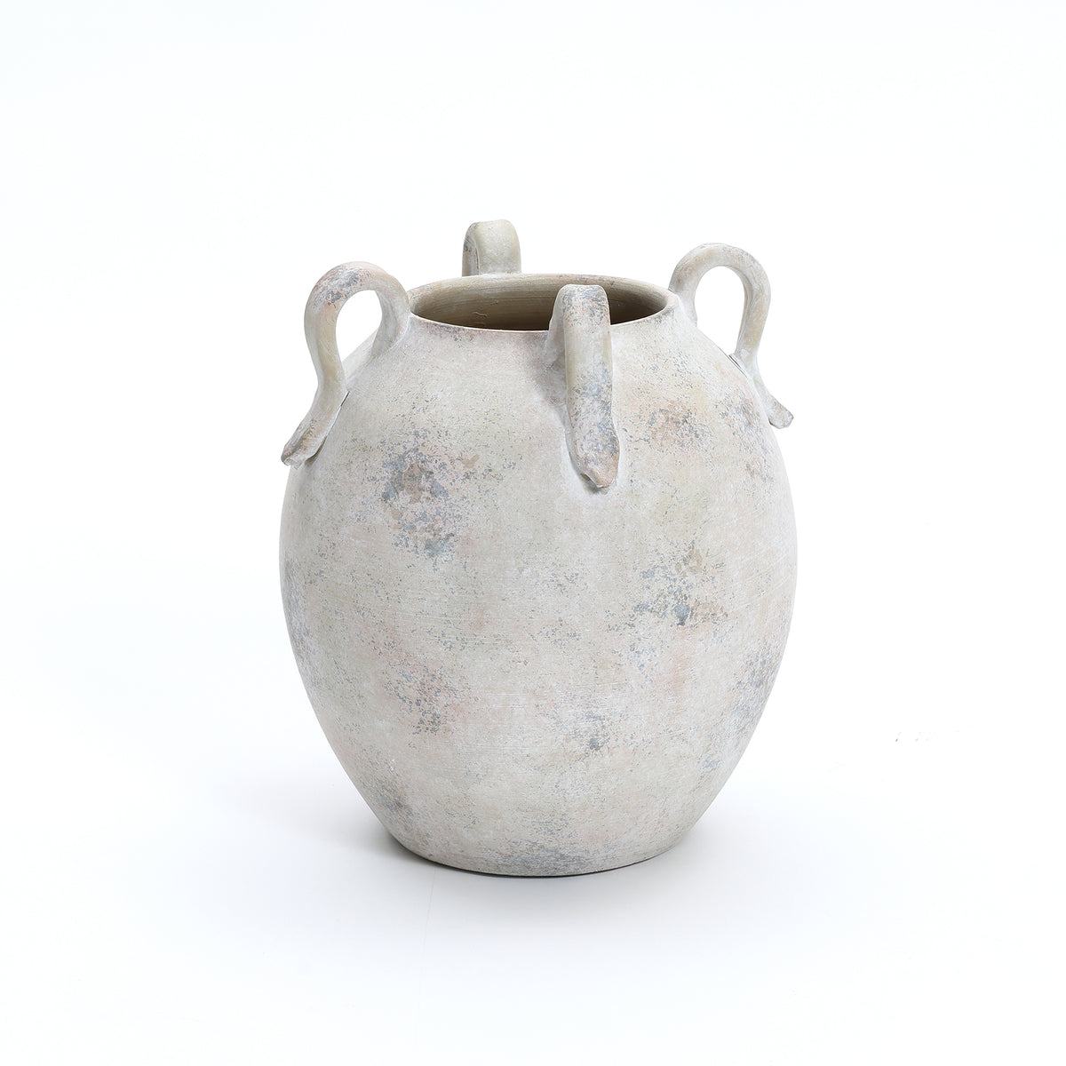 4-Handle Decorative Terracotta Urn, Marbled White-Gray, 11"