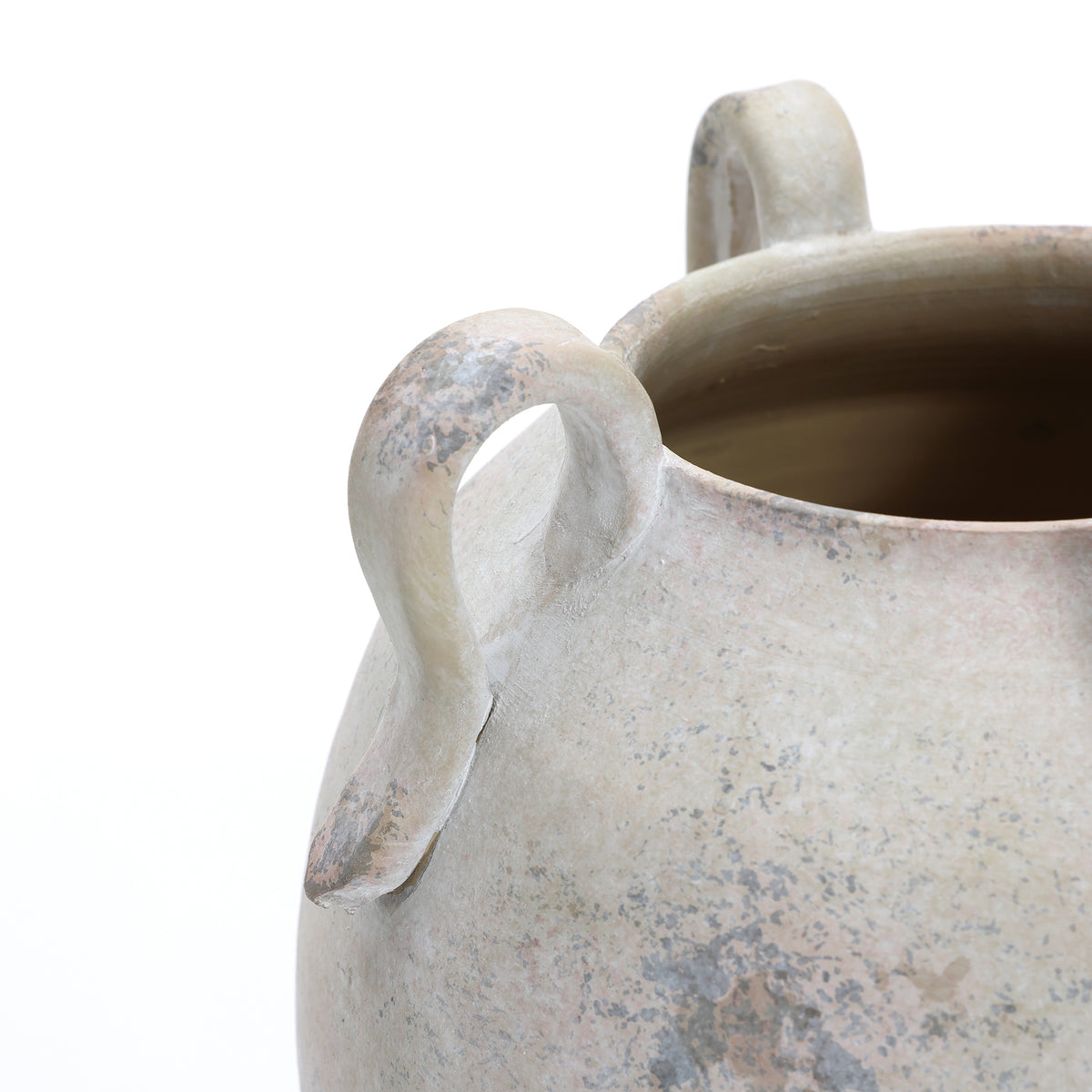 4-Handle Decorative Terracotta Urn, Marbled White-Gray, 11"