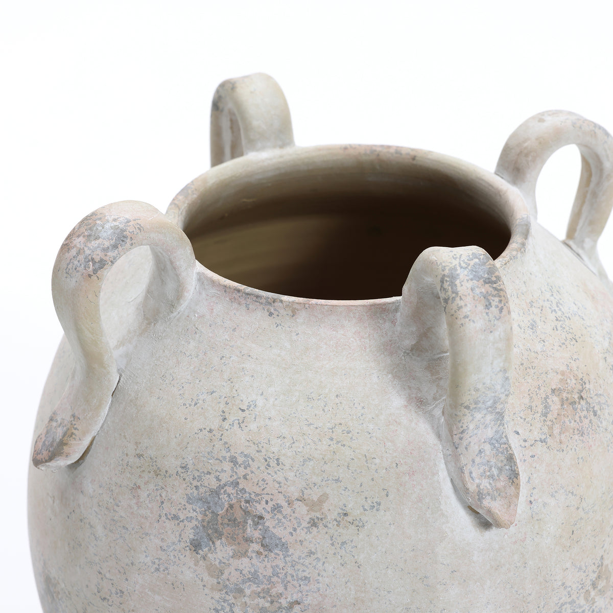 4-Handle Decorative Terracotta Urn, Marbled White-Gray, 11"
