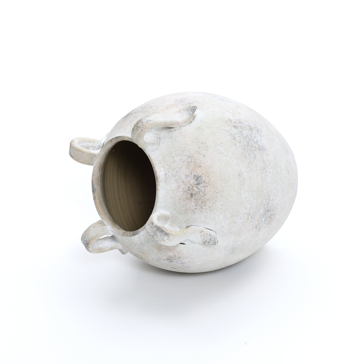 4-Handle Decorative Terracotta Urn, Marbled White-Gray, 11"