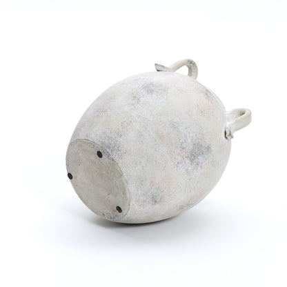 4-Handle Decorative Terracotta Urn, Marbled White-Gray, 11"