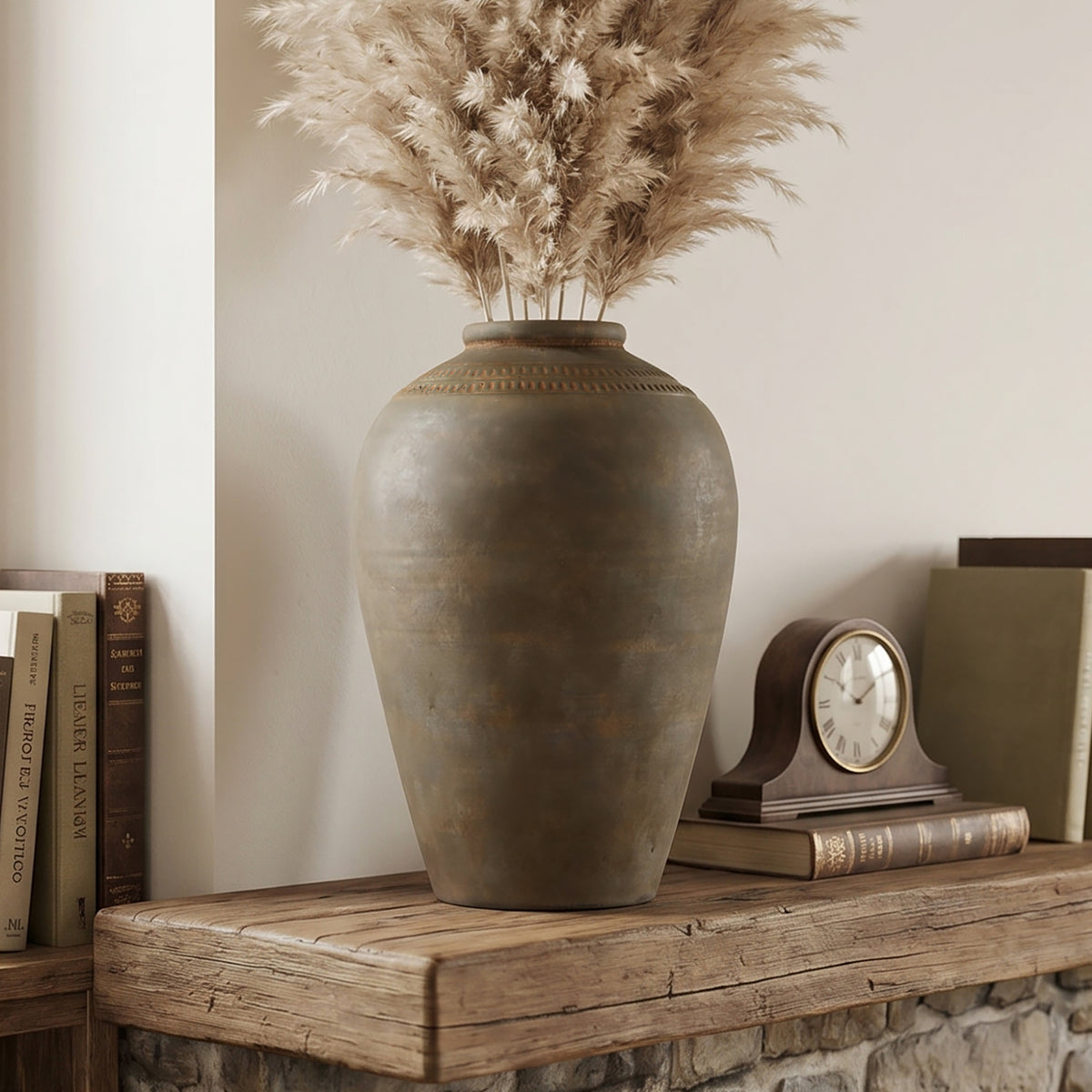 Tall Urn Terracotta Decor Vase, Rustic Brown, 15"