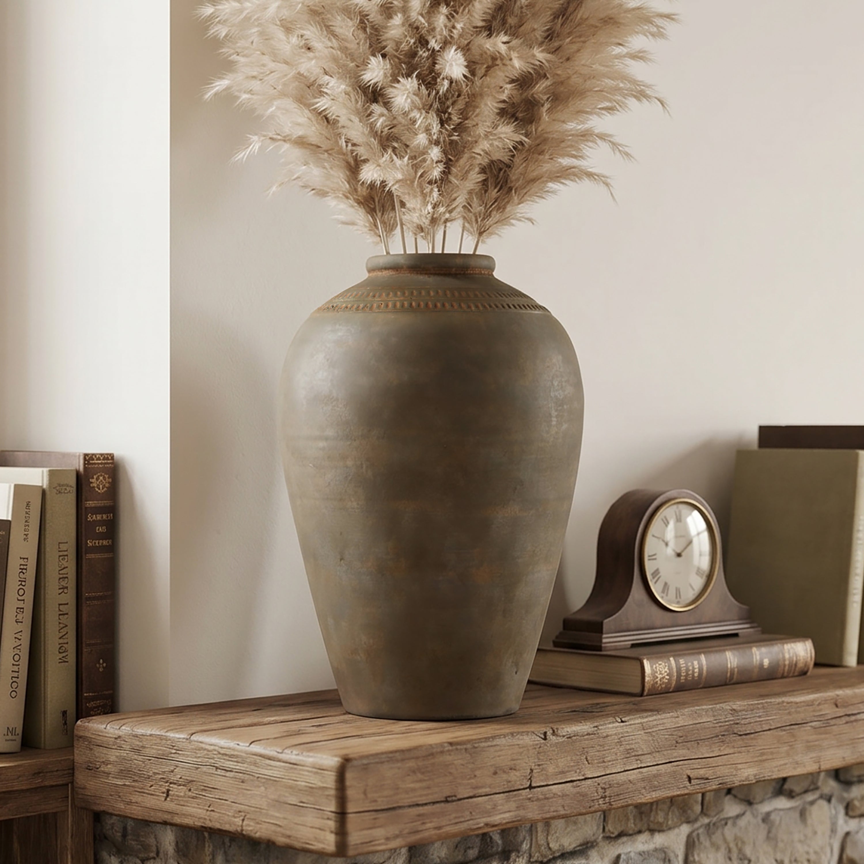 Tall Terracotta Urn Vase, Rustic Brown, 15"