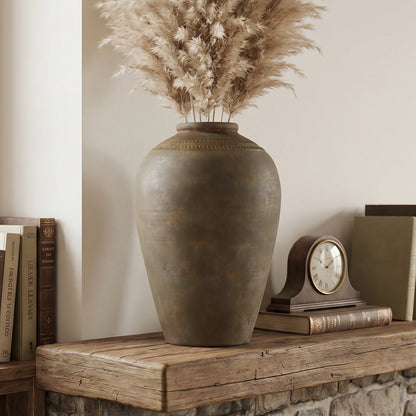 Tall Urn Terracotta Decor Vase, Rustic Brown, 15"