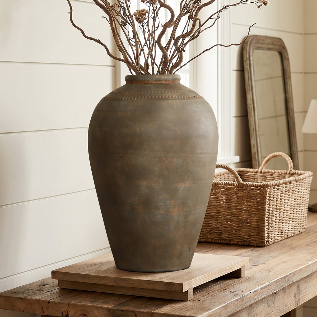 Tall Urn Terracotta Decor Vase, Rustic Brown, 15"