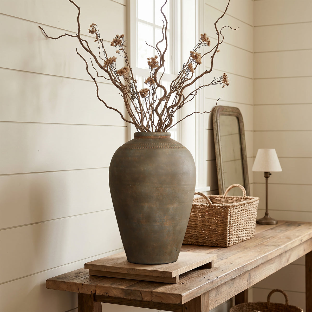 Tall Urn Terracotta Decor Vase, Rustic Brown, 15"