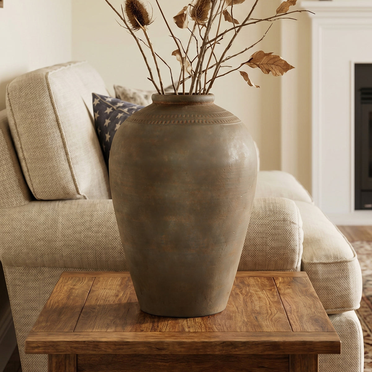 Tall Urn Terracotta Decor Vase, Rustic Brown, 15"