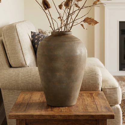 Tall Urn Terracotta Decor Vase, Rustic Brown, 15"