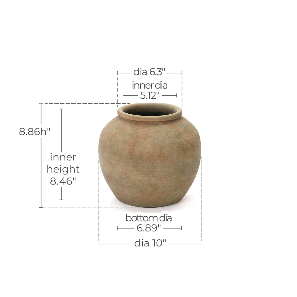 Round Terracotta Vase, Rustin Golden Brown, 10.5"