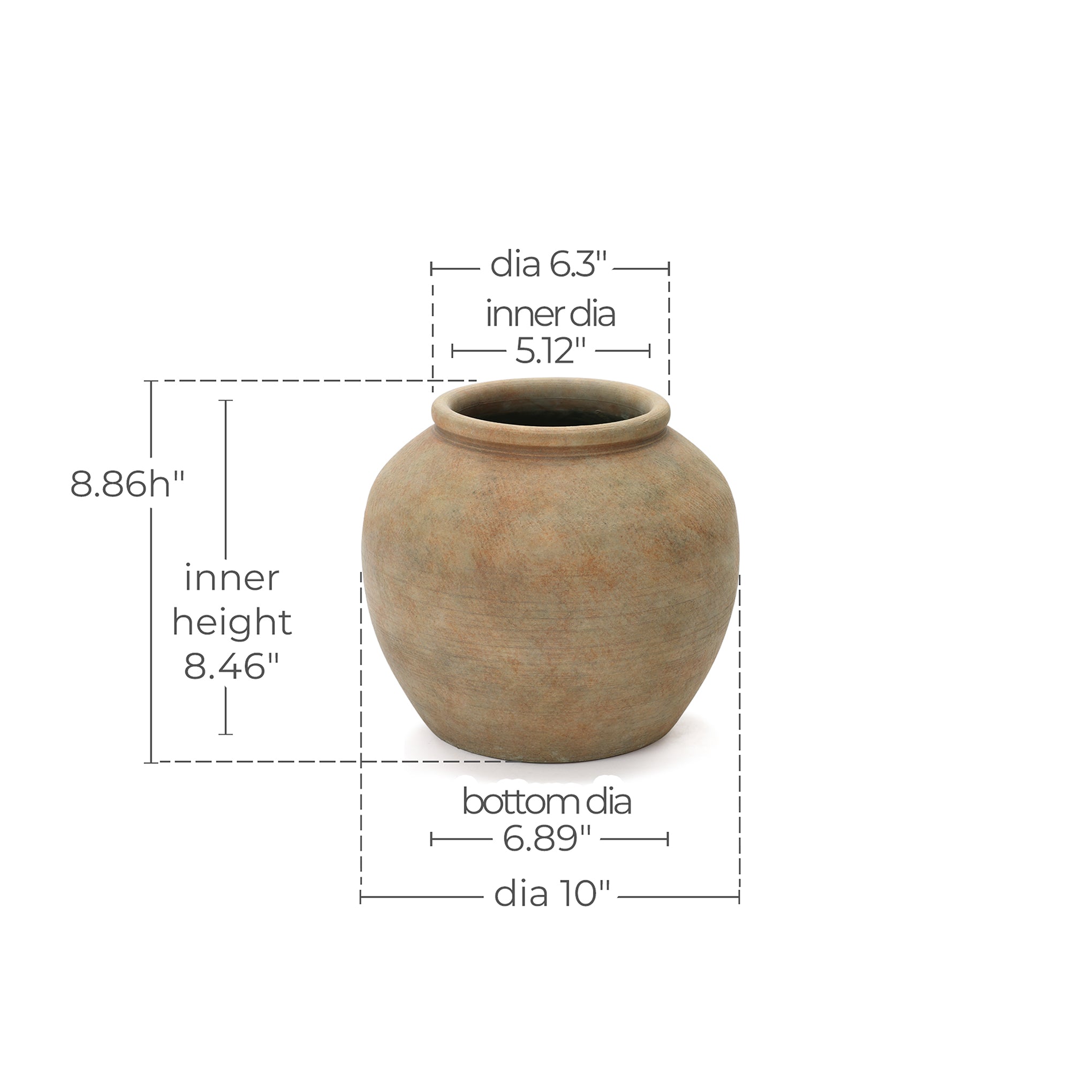 Round Terracotta Vase, Rustin Golden Brown, 10.5"