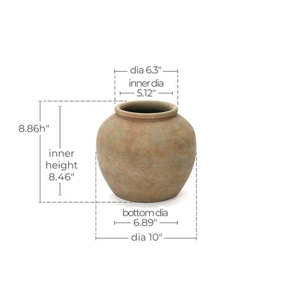 Round Terracotta Decor Vase, Rustic Golden Brown, 10.5"