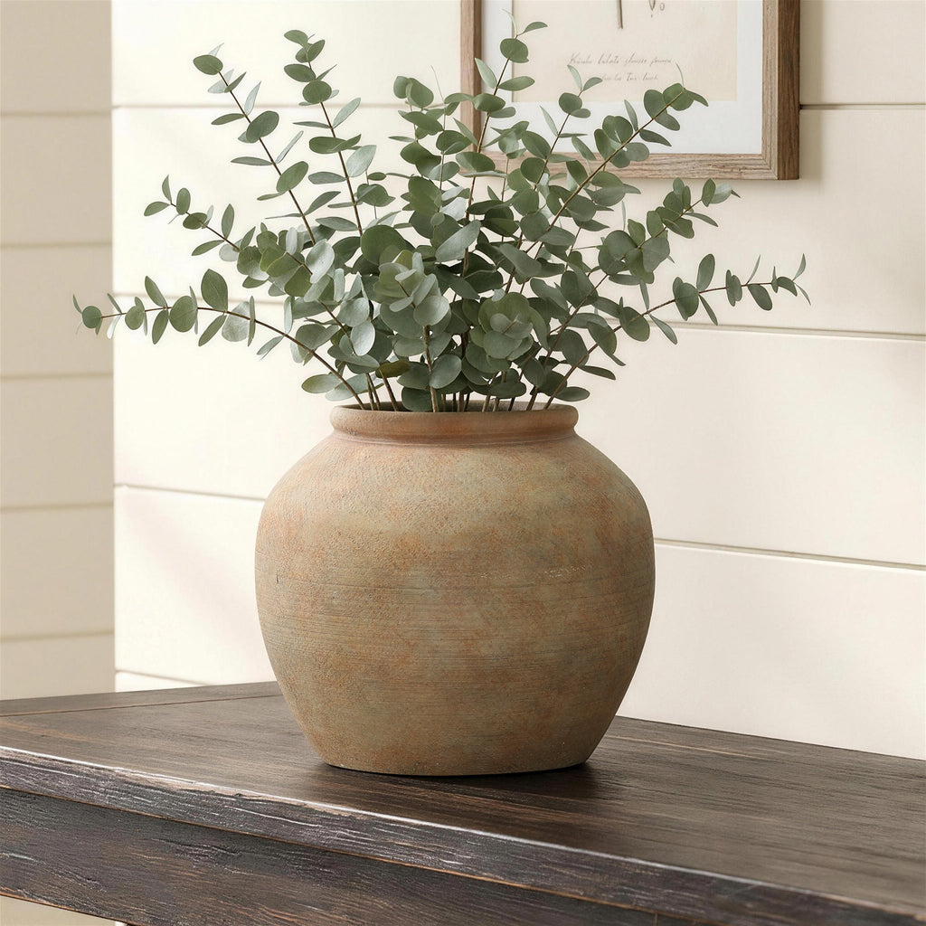 Round Terracotta Vase, Rustin Golden Brown, 10.5"