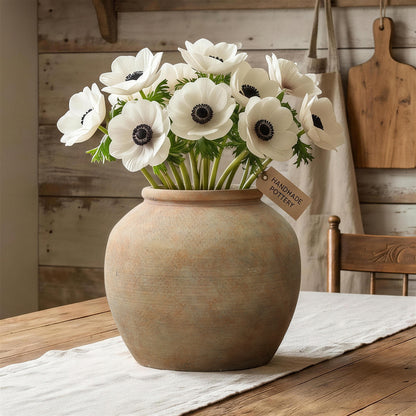 Round Terracotta Decor Vase, Rustic Golden Brown, 10.5"