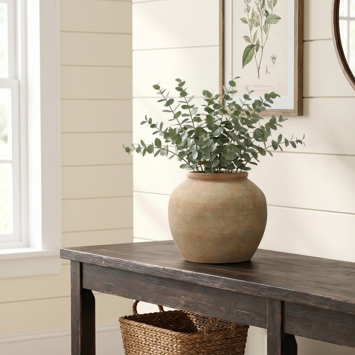 Round Terracotta Decor Vase, Rustic Golden Brown, 10.5"