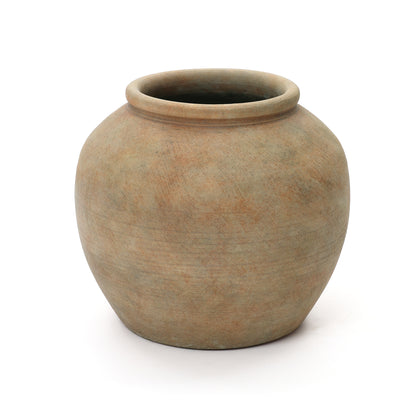 Round Terracotta Decor Vase, Rustic Golden Brown, 10.5"