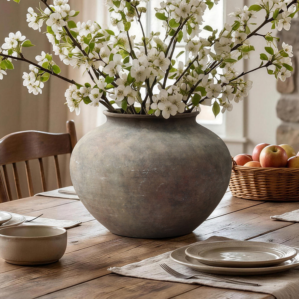 12.5" Round Ceramic Vase, Antique Dark Gray