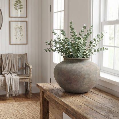 Wide Bowl Terracotta Decor Vase, Antique Gray-Brown