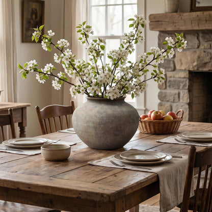 Wide Bowl Terracotta Decor Vase, Antique Gray-Brown