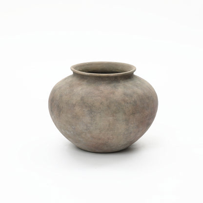 Wide Bowl Terracotta Decor Vase, Antique Gray-Brown