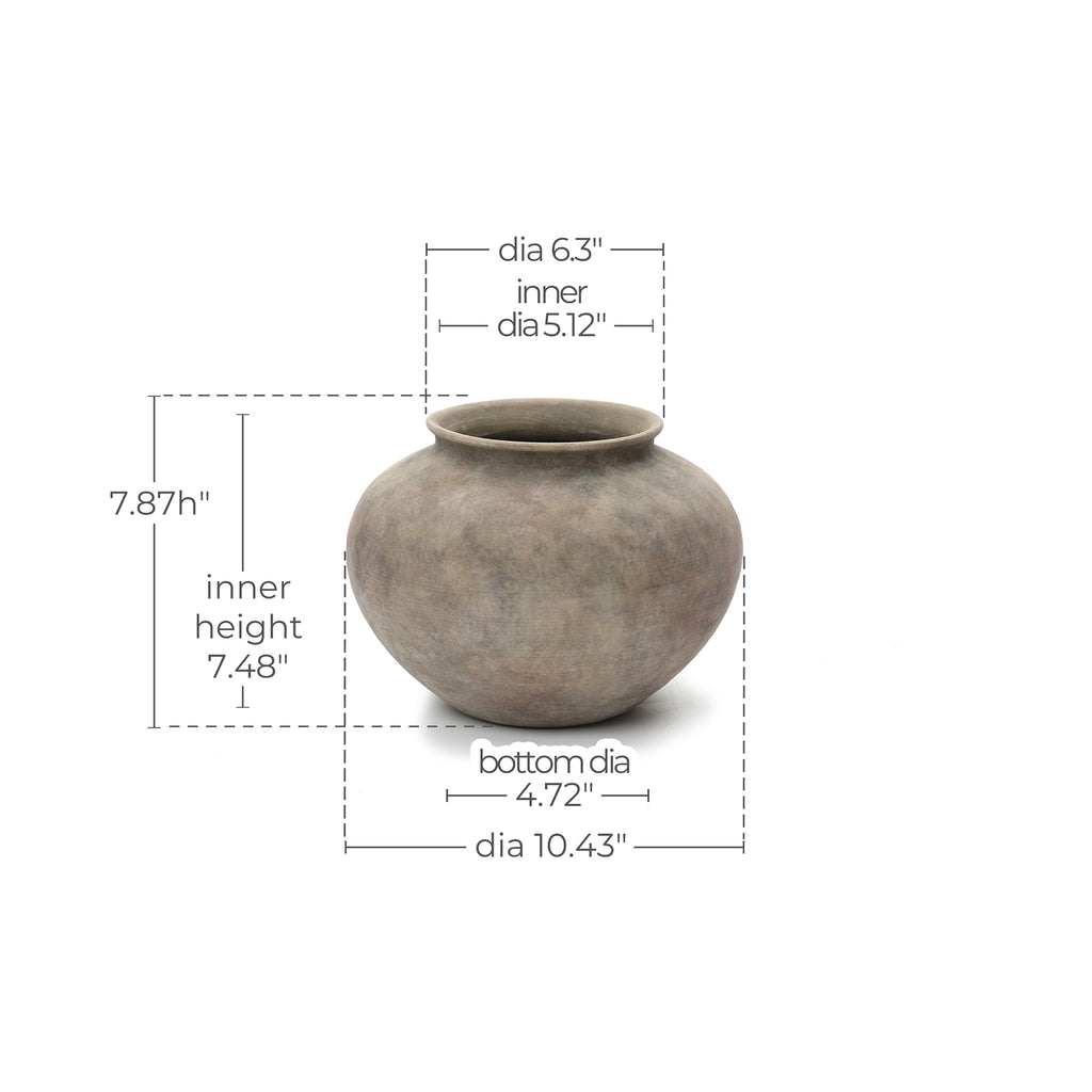 10.4" Round Ceramic Vase, Antique Dark Gray