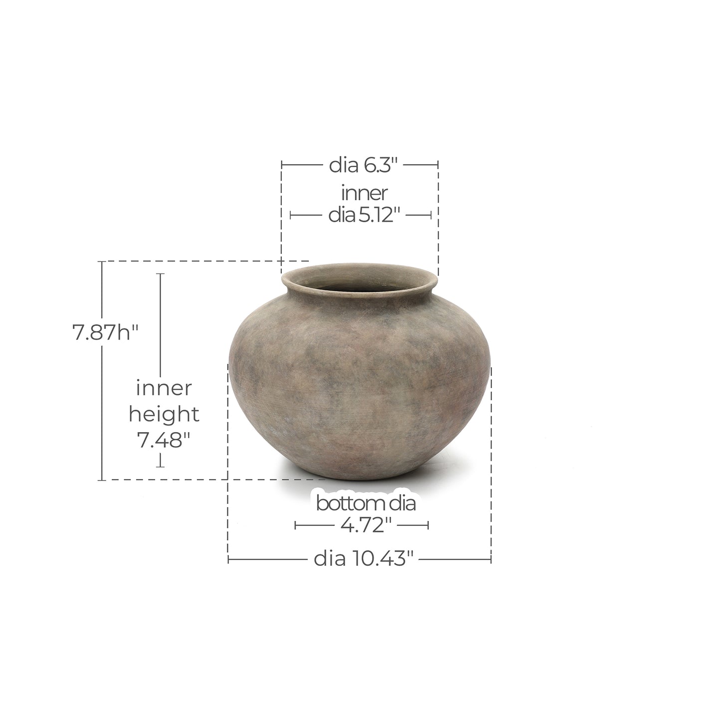 Wide Bowl Terracotta Decor Vase, Antique Gray-Brown