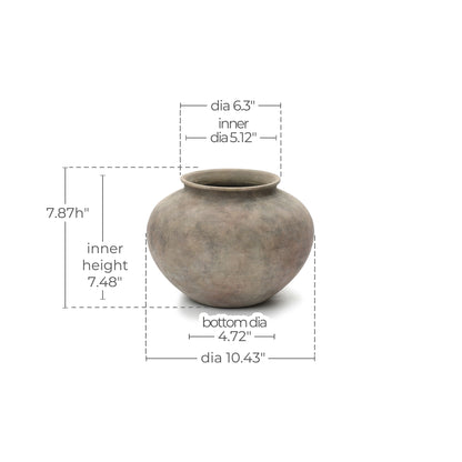 Wide Bowl Terracotta Decor Vase, Antique Gray-Brown