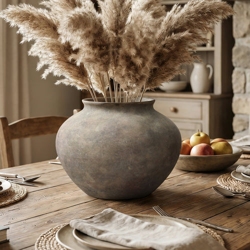 10.4" Round Ceramic Vase, Antique Dark Gray