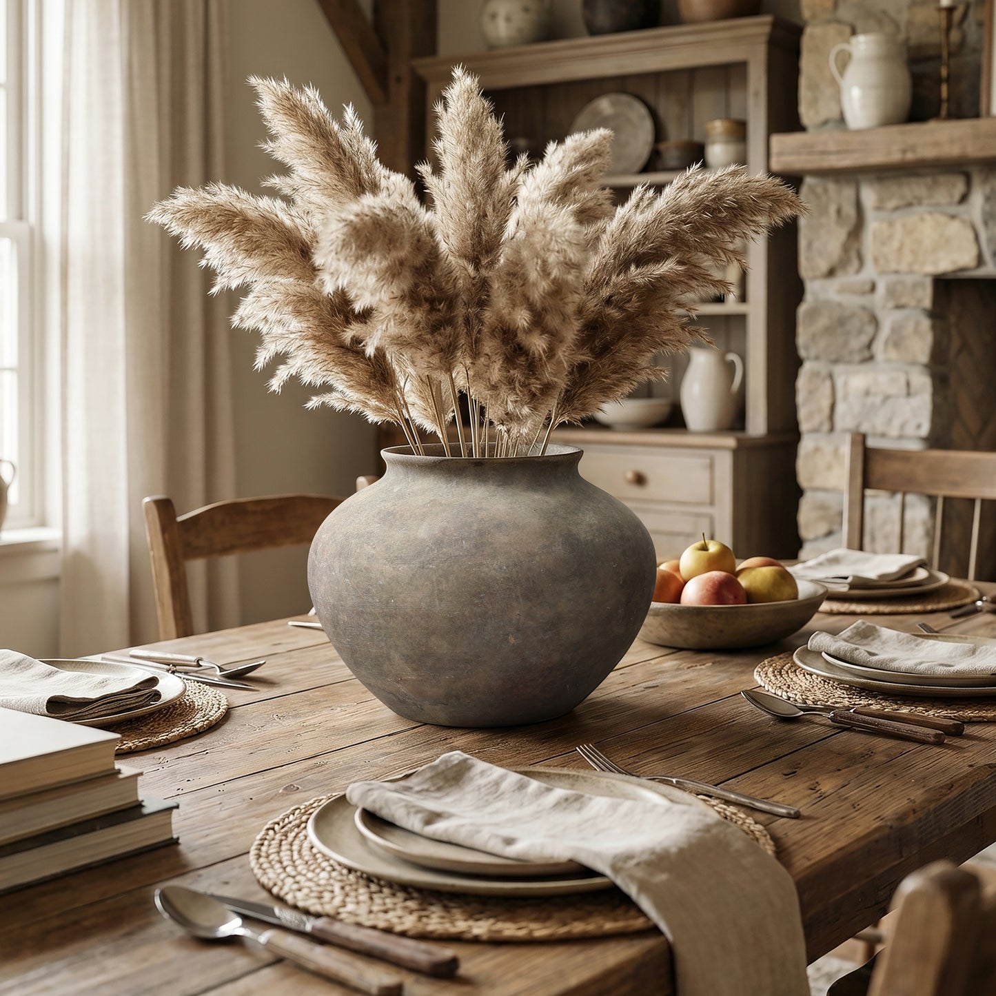 Wide Bowl Terracotta Decor Vase, Antique Gray-Brown