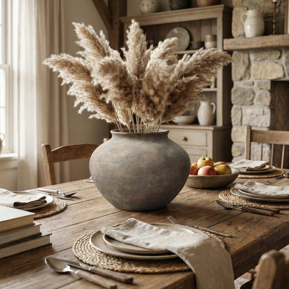 Wide Bowl Terracotta Decor Vase, Antique Gray-Brown