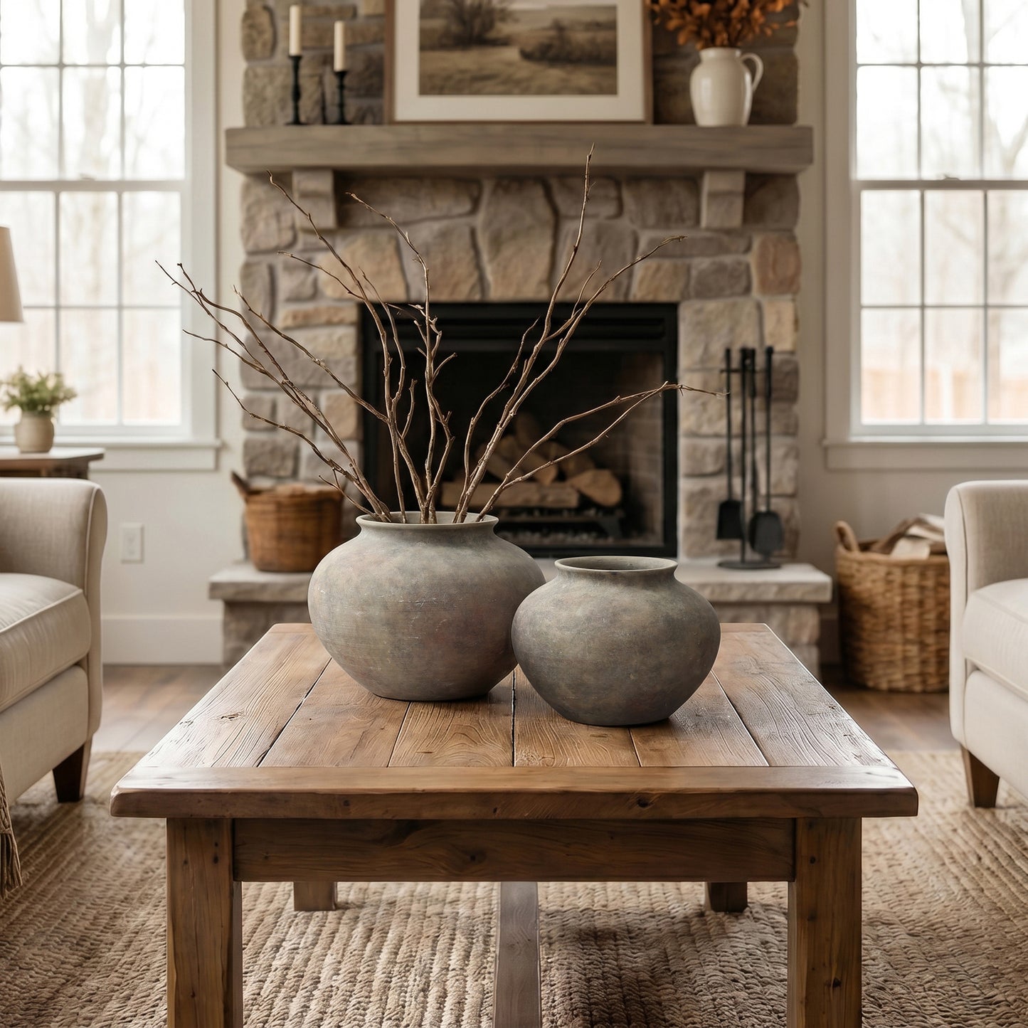 Wide Bowl Terracotta Decor Vase, Antique Gray-Brown