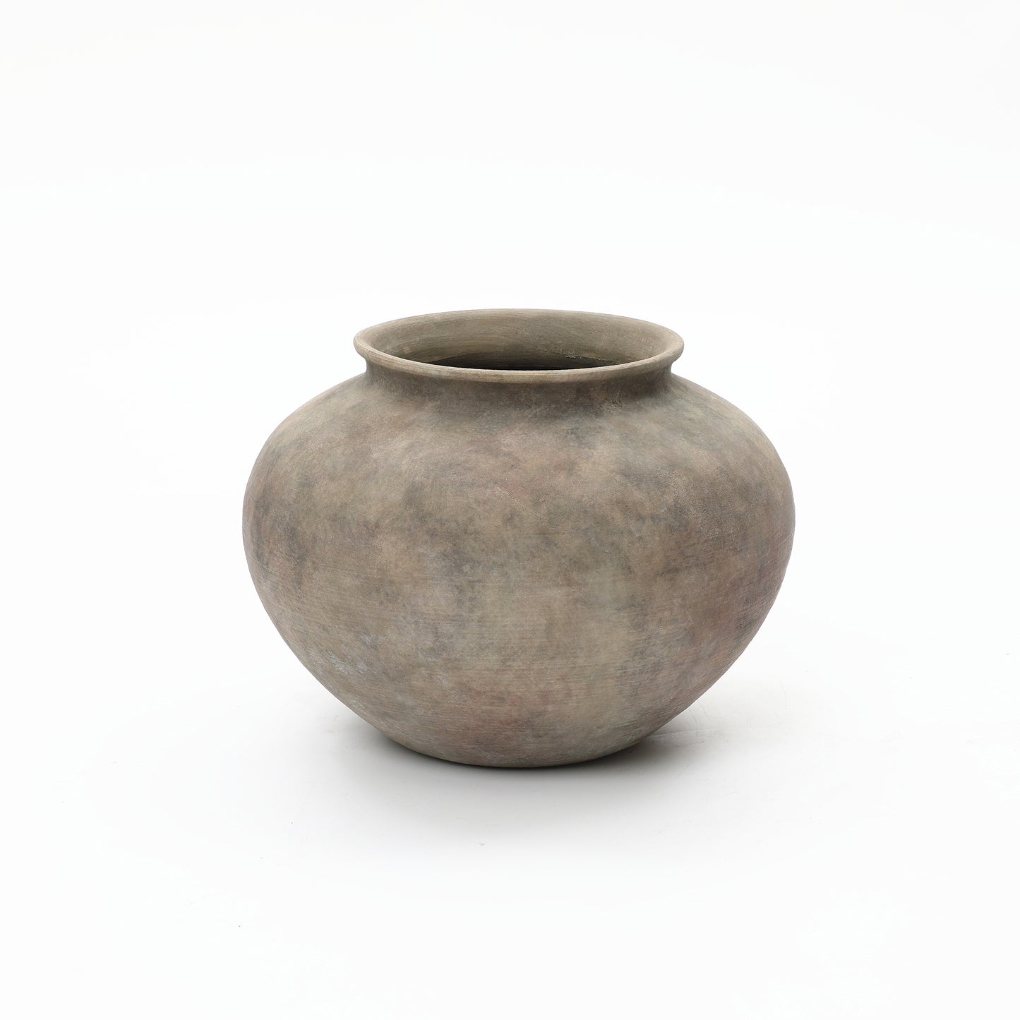 Wide Bowl Terracotta Decor Vase, Antique Gray-Brown