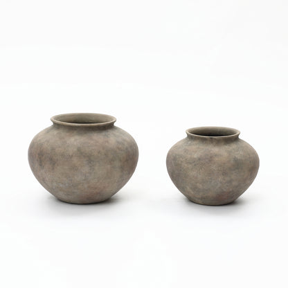 Wide Bowl Terracotta Decor Vase, Antique Gray-Brown