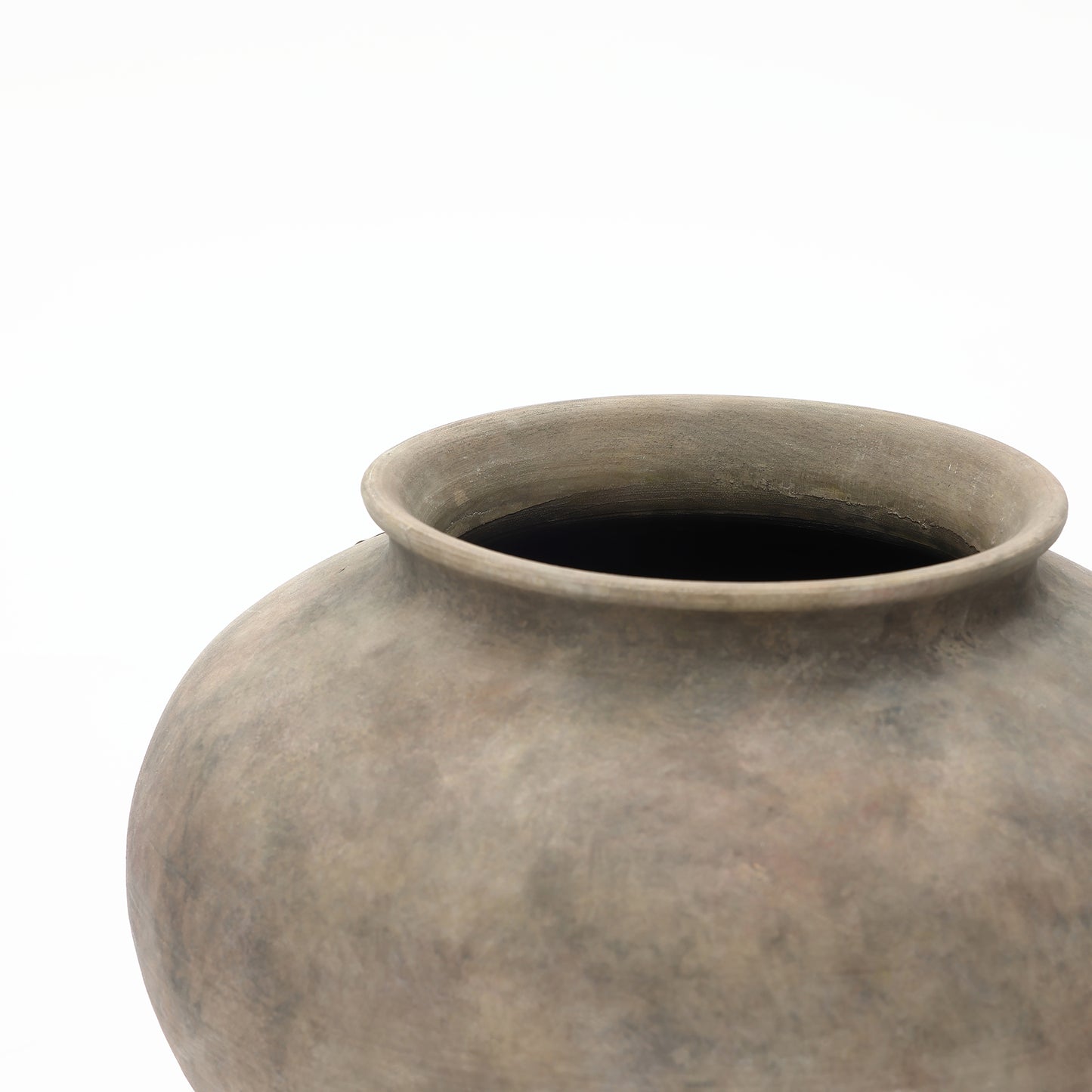 Wide Bowl Terracotta Decor Vase, Antique Gray-Brown