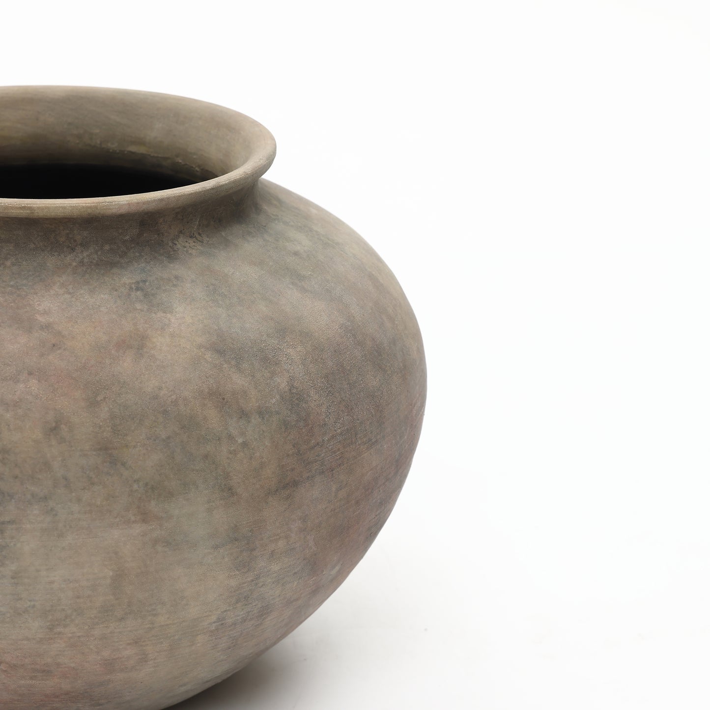 Wide Bowl Terracotta Decor Vase, Antique Gray-Brown