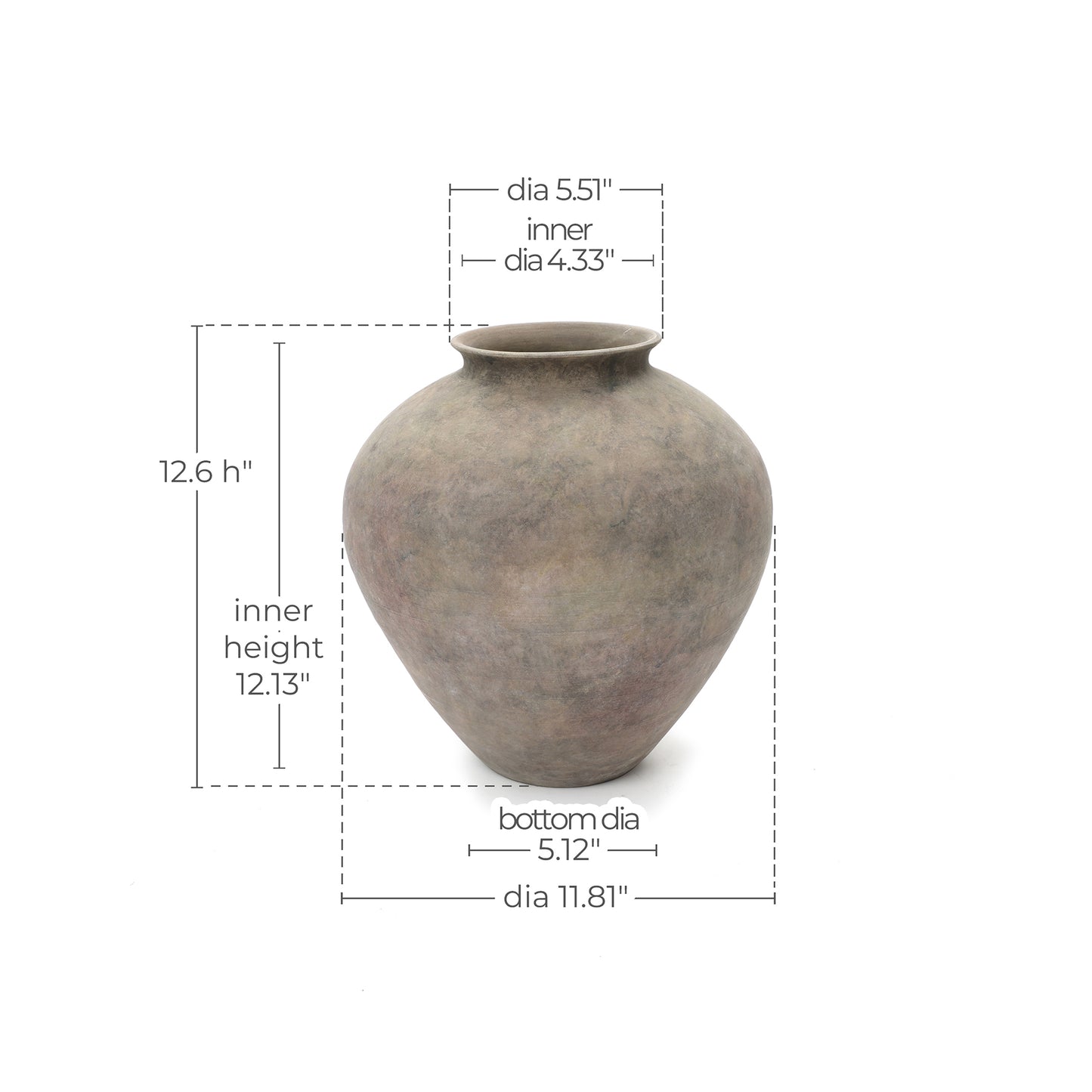 Round Bowl Terracotta Decor Vase, Antique Gray-Brown