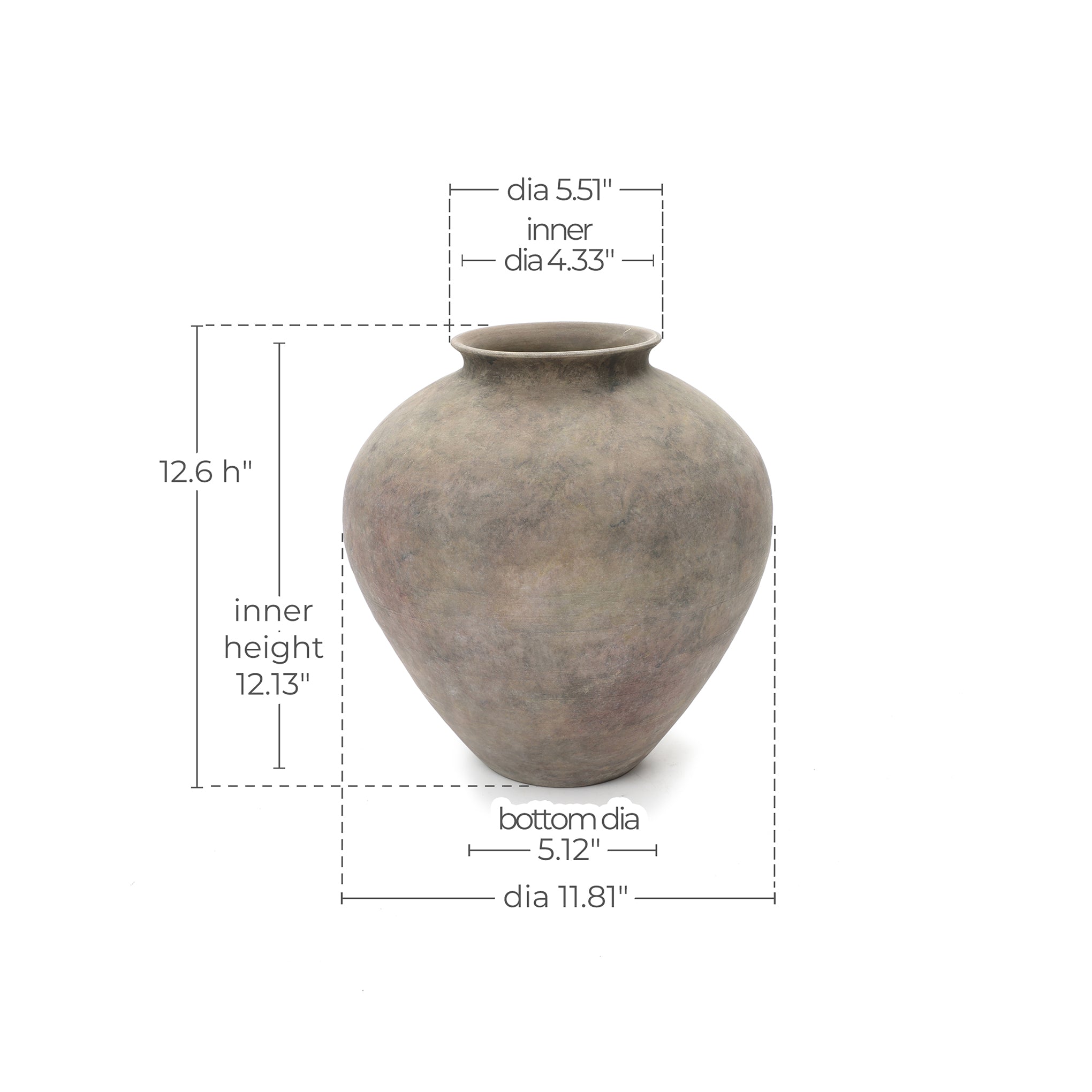 12.5" Tall Round Ceramic Vase, Antique Dark Gray