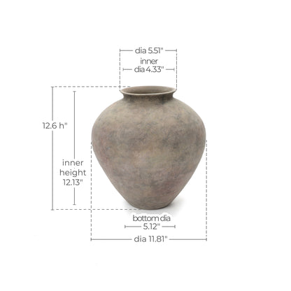 Round Bowl Terracotta Decor Vase, Antique Gray-Brown