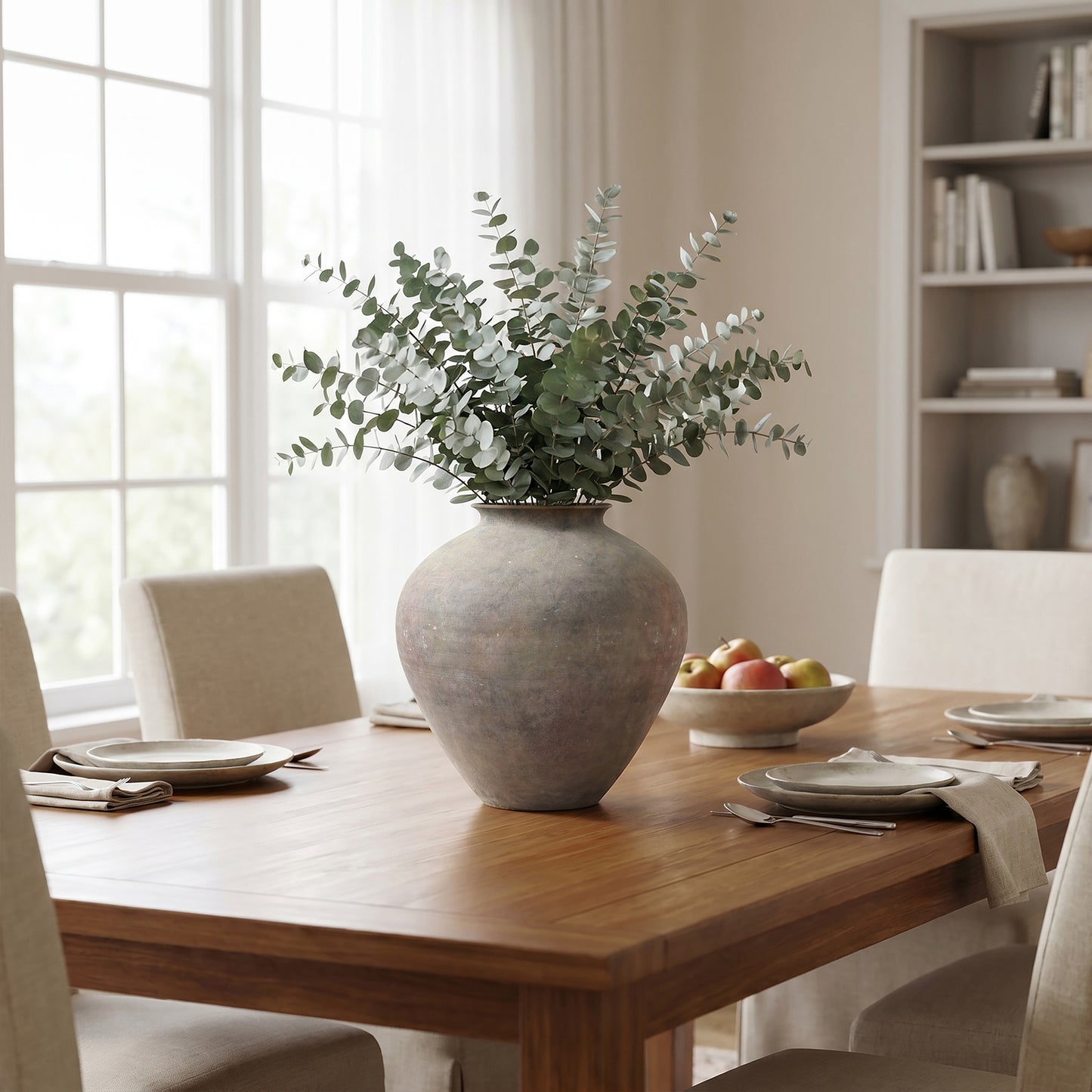 Round Bowl Terracotta Decor Vase, Antique Gray-Brown