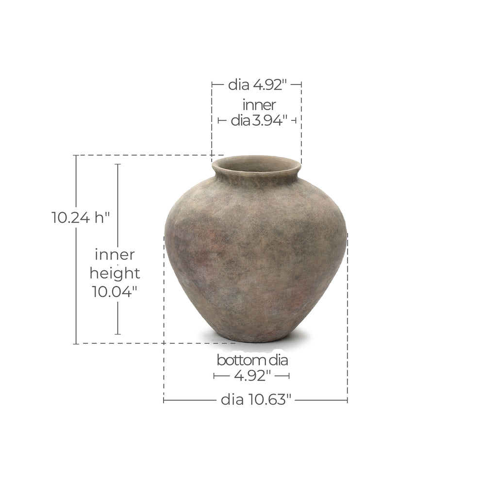 10.2" Tall Round Ceramic Vase, Antique Dark Gray