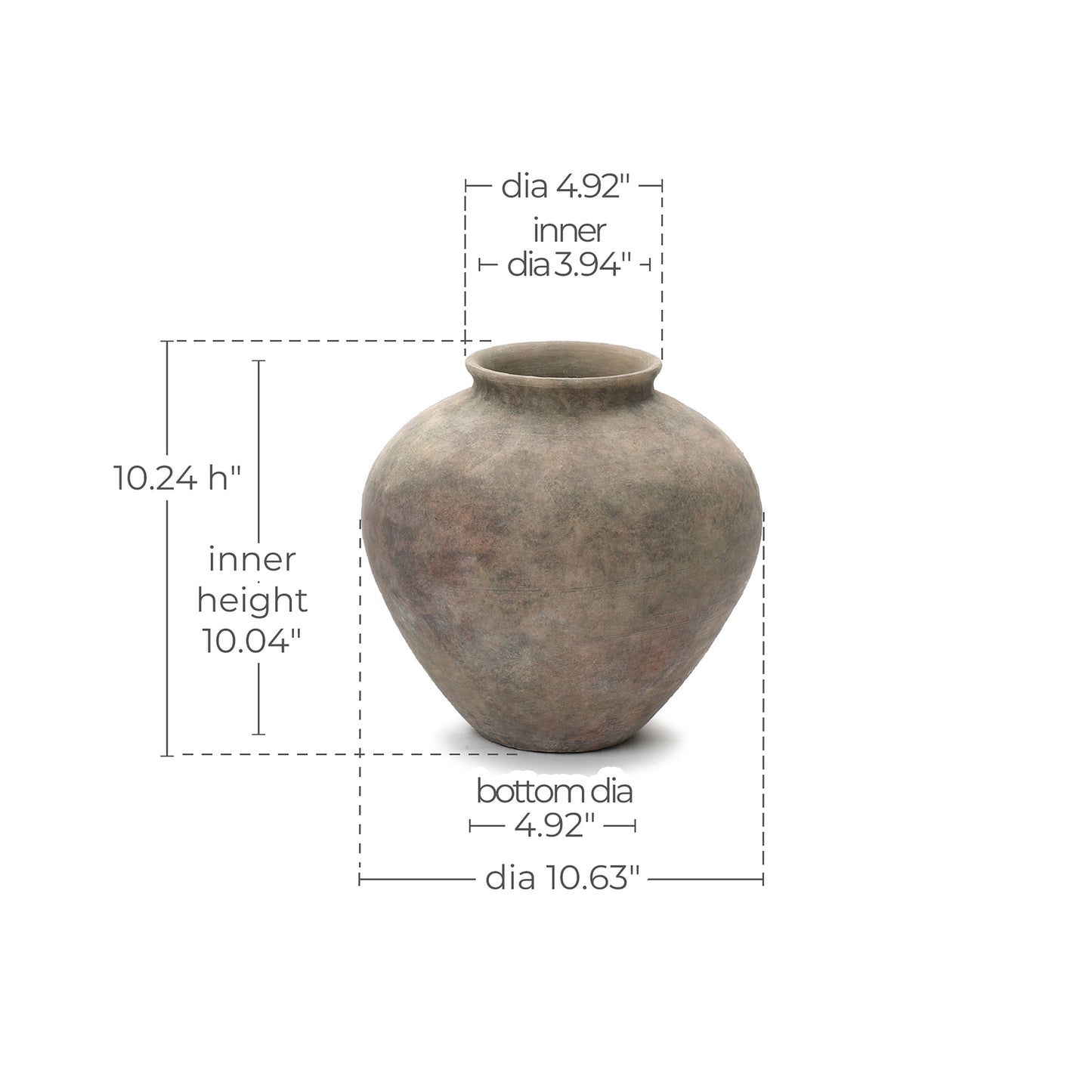 Round Bowl Terracotta Decor Vase, Antique Gray-Brown