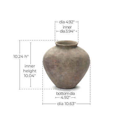 Round Bowl Terracotta Decor Vase, Antique Gray-Brown