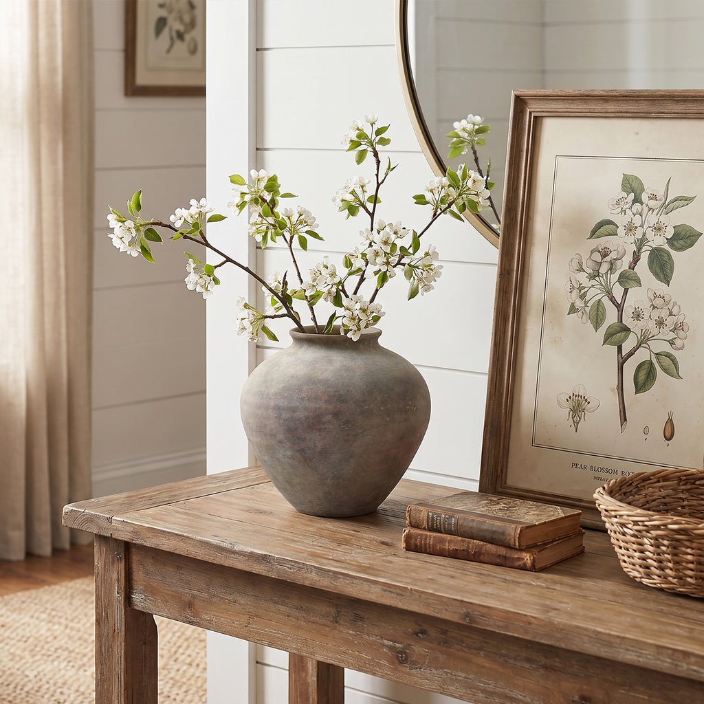10.2" Tall Round Ceramic Vase, Antique Dark Gray