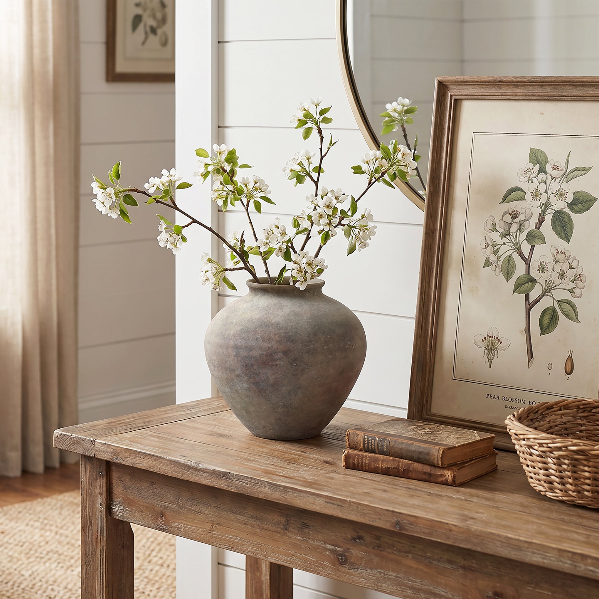 10.2" Tall Round Ceramic Vase, Antique Dark Gray