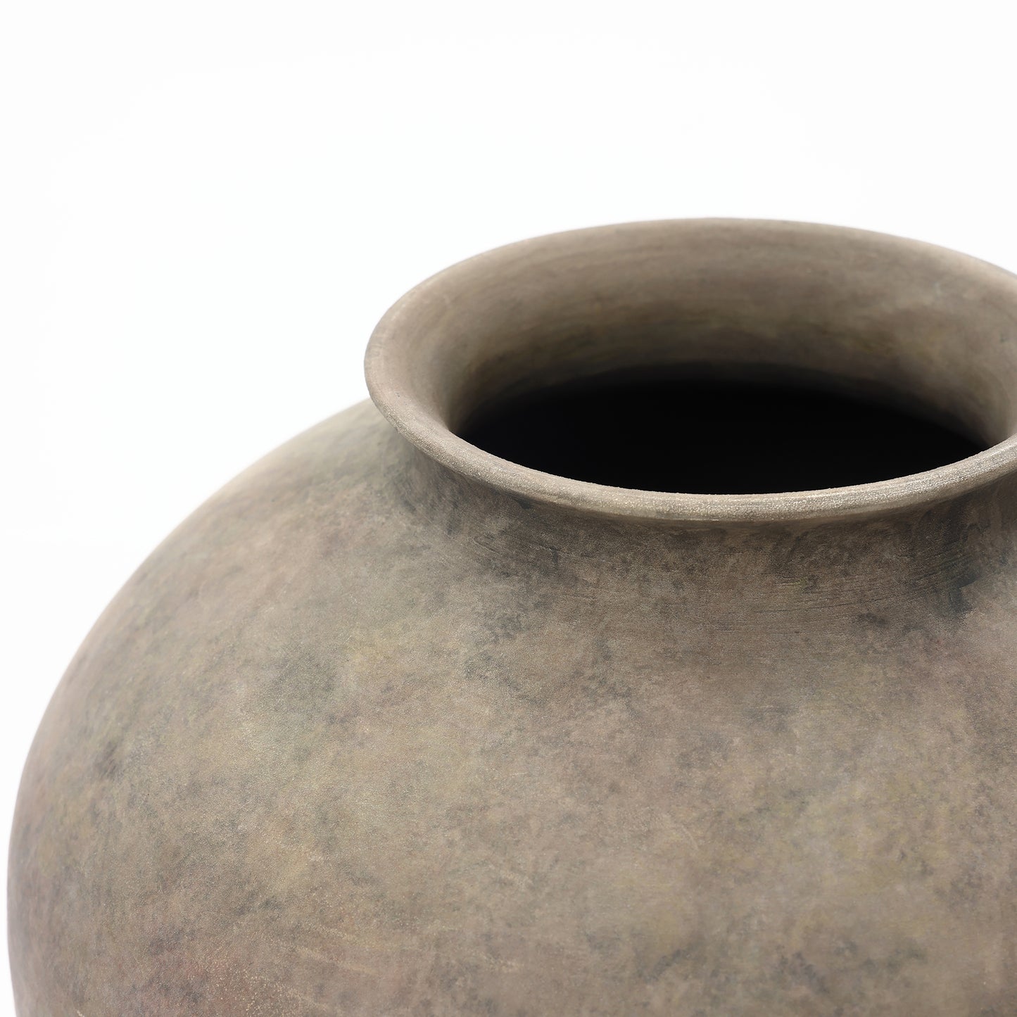 Round Bowl Terracotta Decor Vase, Antique Gray-Brown
