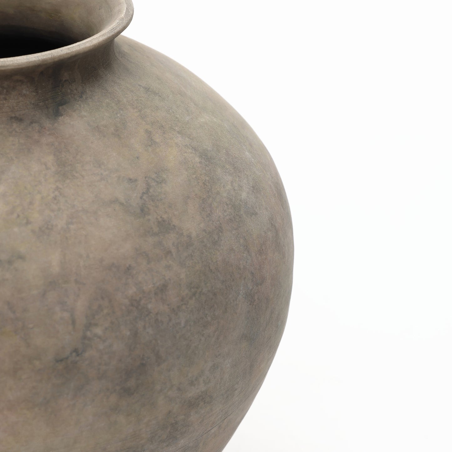 Round Bowl Terracotta Decor Vase, Antique Gray-Brown