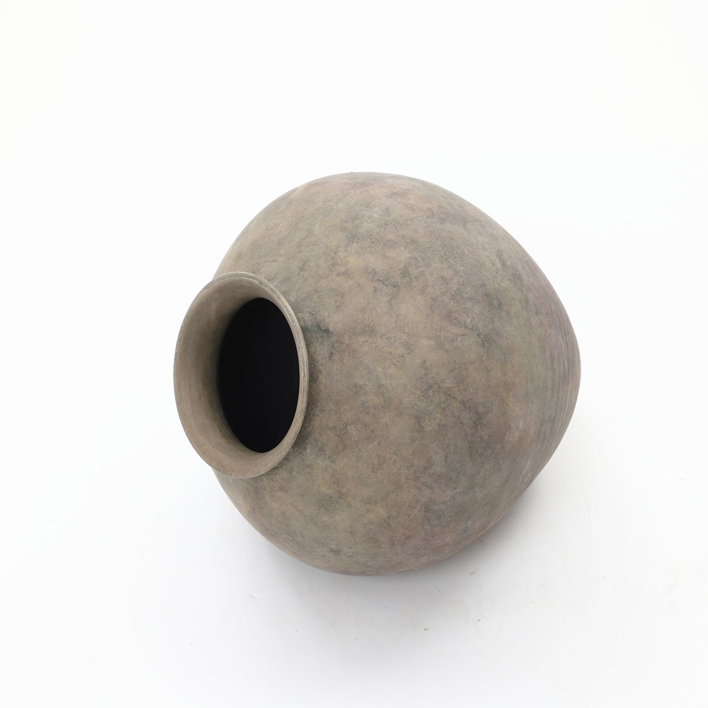 Round Bowl Terracotta Decor Vase, Antique Gray-Brown