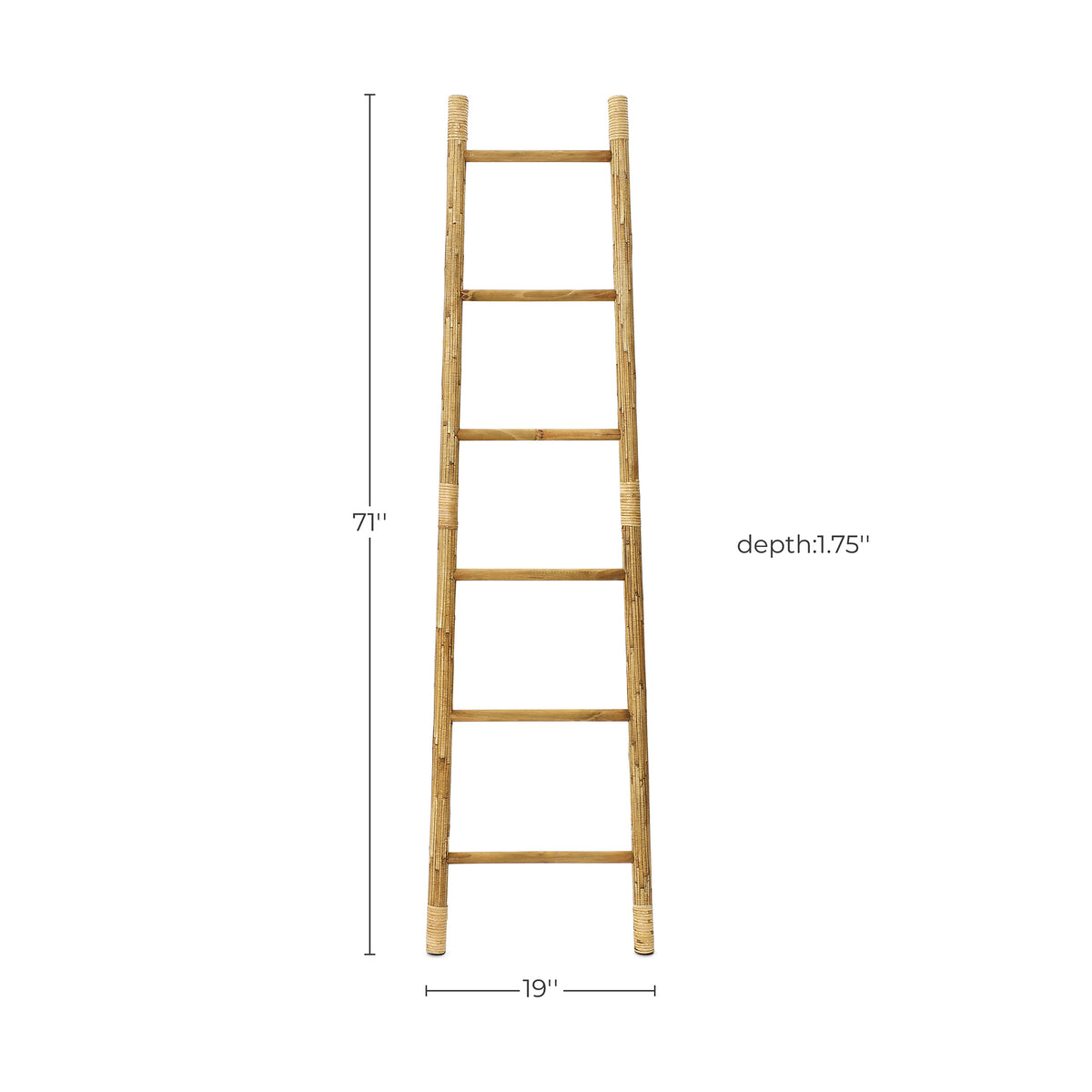 6-Tier Leaning Wood Rattan Blanket Ladder Rack, Pine, 71"