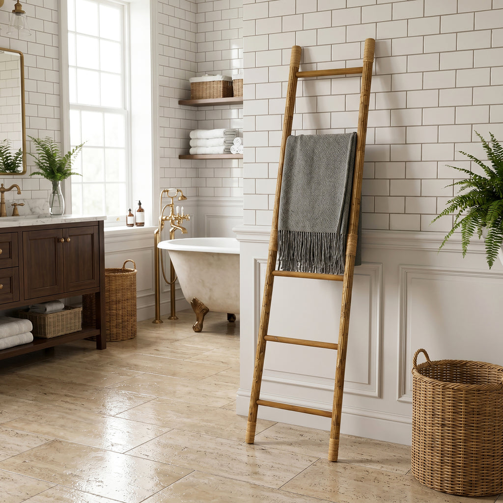 Langford Home 71" Wood Blanket Ladder, Farmhouse Towel Holder Rack