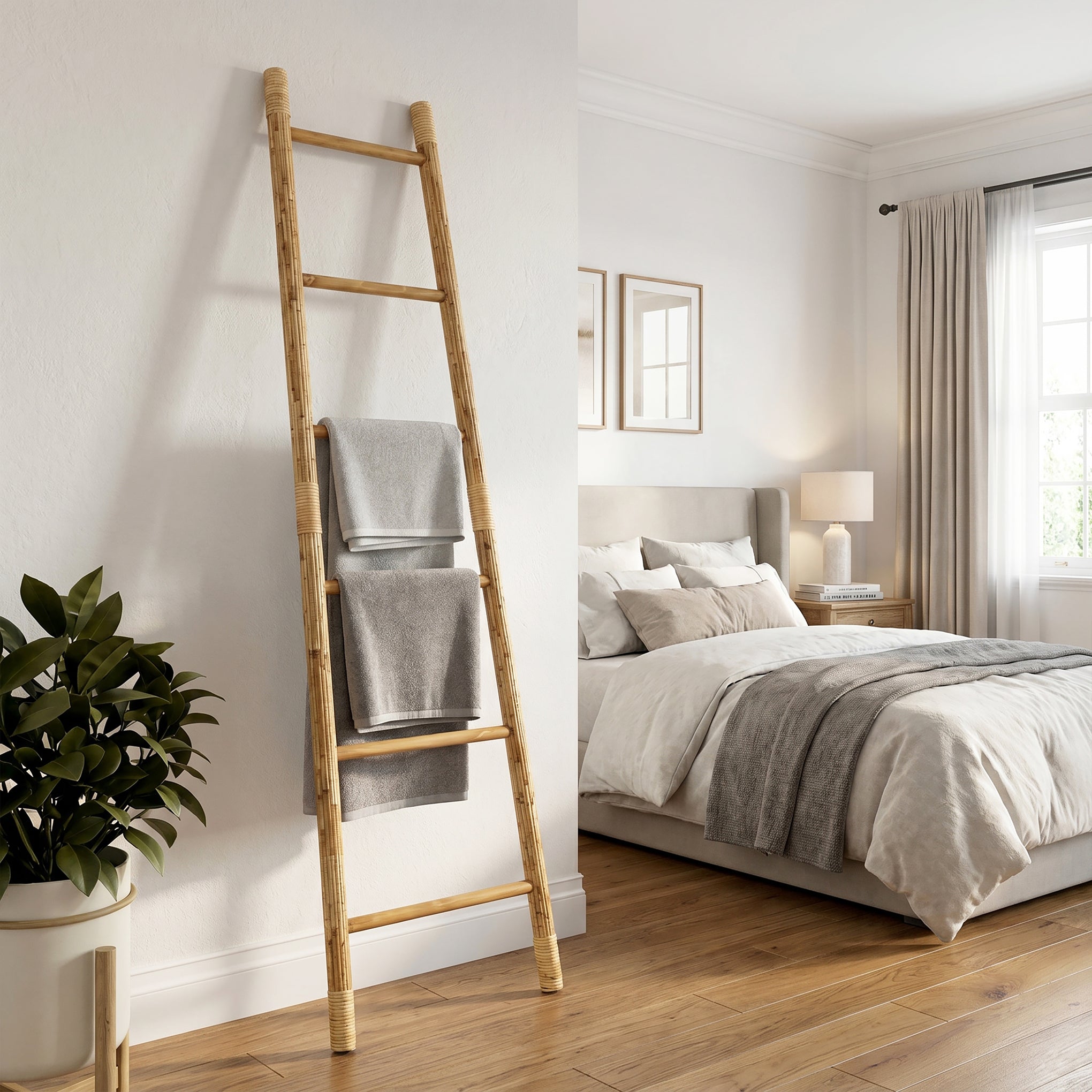 Langford Home 71" Wood Blanket Ladder, Farmhouse Towel Holder Rack